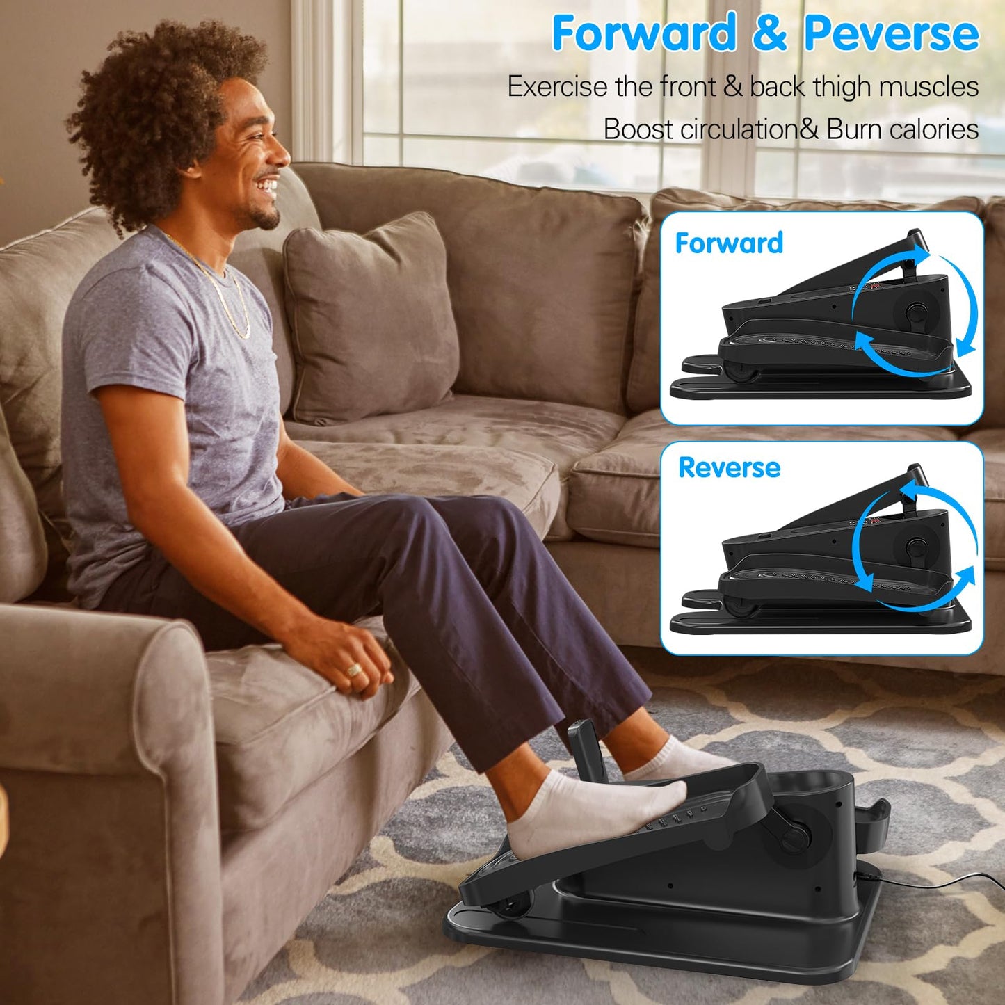 Under Desk Elliptical Machine, Mini Ellipse Leg Exerciser Electric Seated Pedal Fully Assembled Quiet Compact for Seniors Portable Stepper with Remote Control for Home