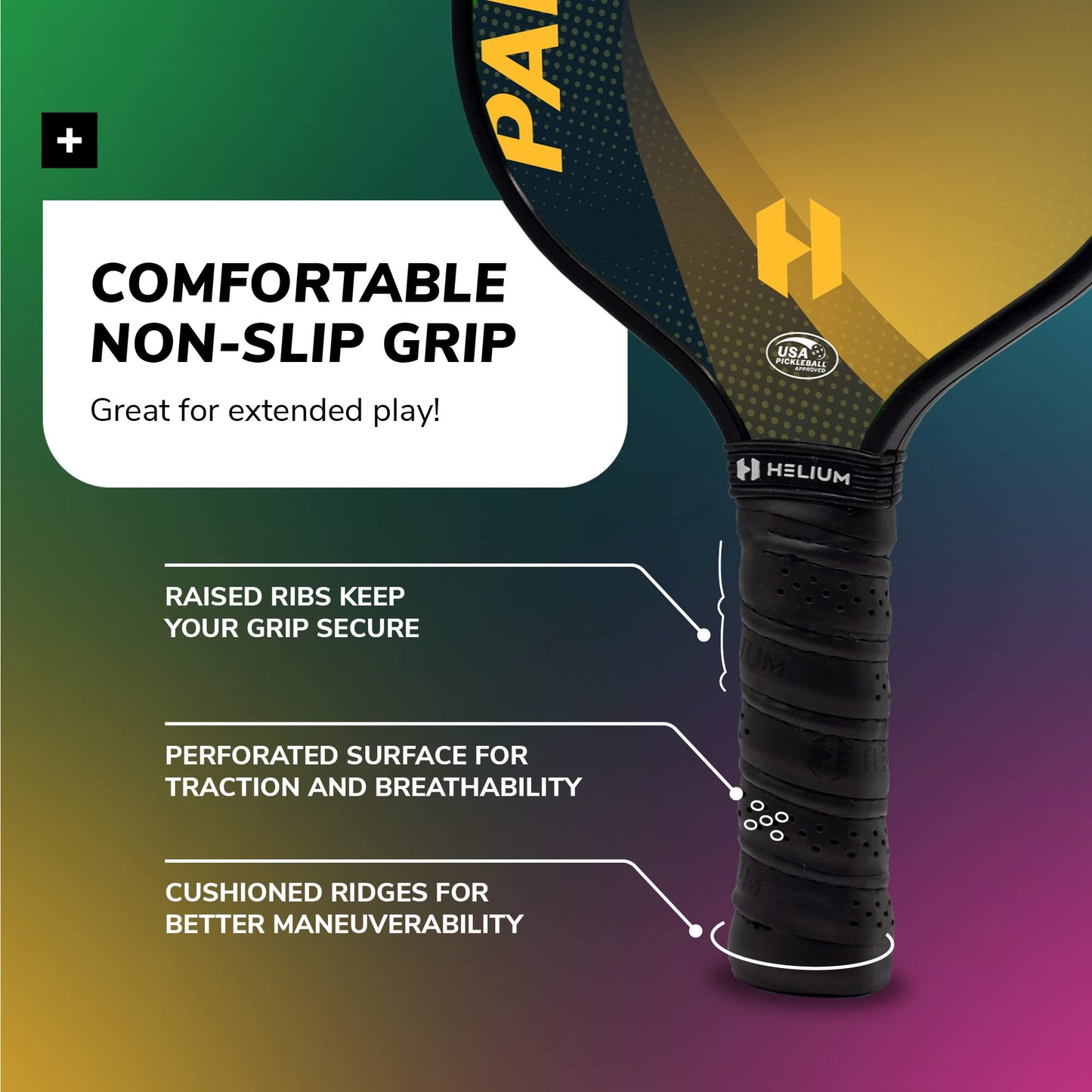 Helium Pickleball Paddle Set of 2 - USAPA Certified - Graphite Fiberglass Surface, Lightweight Honeycomb Core (Paragon (Blue Yellow))