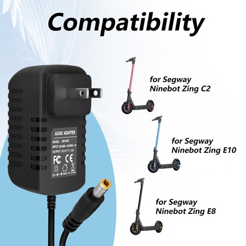 25.2V 1A Adapter Compatible with Segway Ninebot Zing E8 E10 E12 C2 Pro C8 C9 C10 C15 C20 Electric Scooter Charger, Fit for 21.6V Lithium Battery