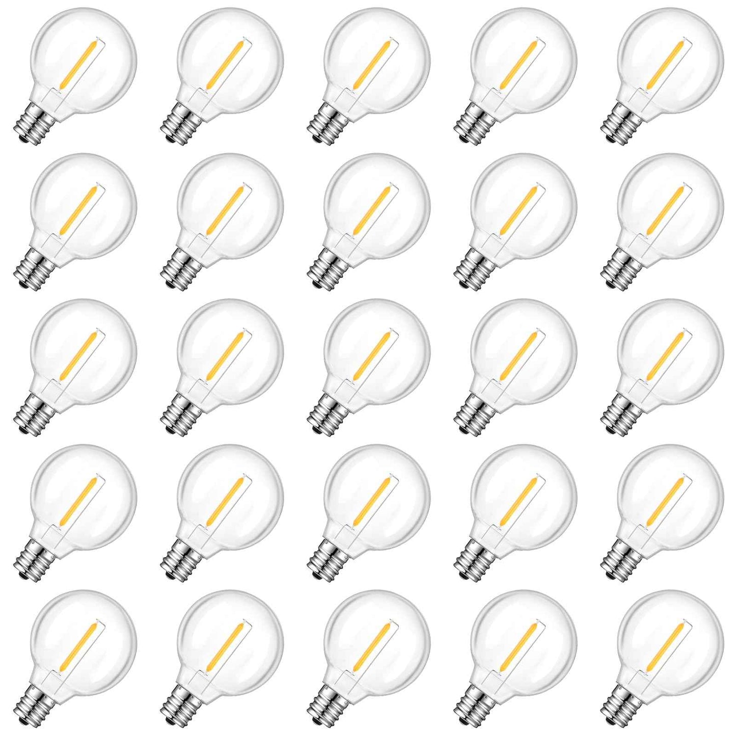 GvvooHome 25 Pack Dimmable G40 Led Replacement Light Bulbs, E12 Screw Base Waterproof LED Globe Bulbs Light for Indoor Outdoor String Lights, Patio Cafe Décor, Not Solar