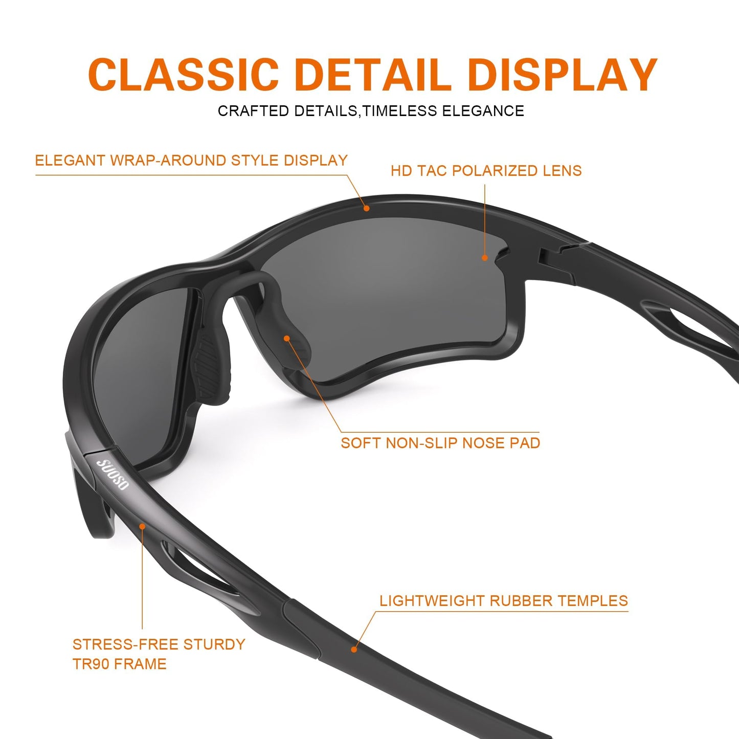 suoso Sports Polarized Sunglasses for Men: TR90 UV400 Protection Sun Glasses Squash Goggles Wrap Around Goggles for Drving
