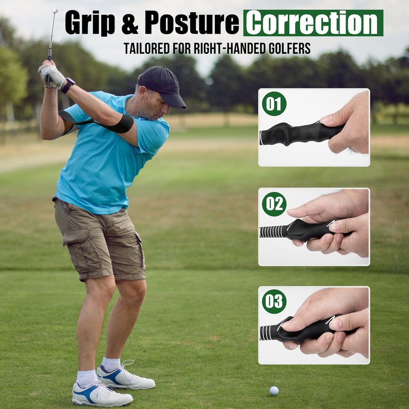 BAIRBRE Retractable Golf Swing Training Aid, Golf Grip Trainer for Swing Tempo & Chipping Practice, Right-Handed Golf Swing Trainer with Arm Band for Beginners, Indoor Outdoor Practice
