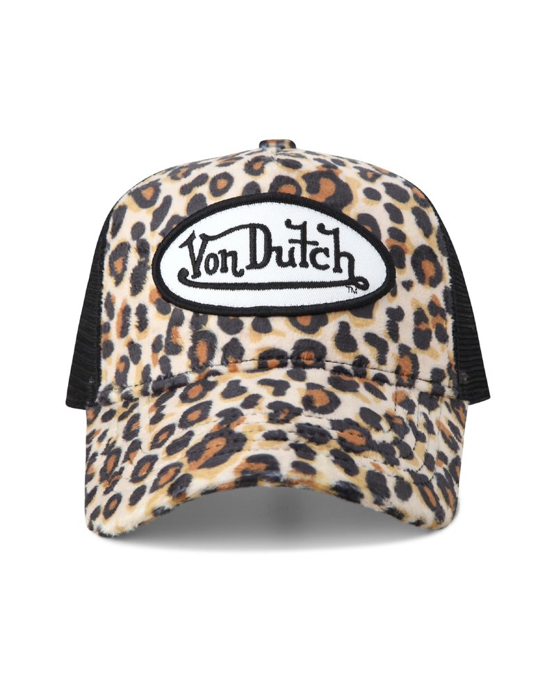 Von Dutch Unisex Trucker Hat - Velvet Curved Bill Mesh Back Retro Classic Adjustable Snapback Baseball Cap for Men and Women, Size One Size, Natural Leopard