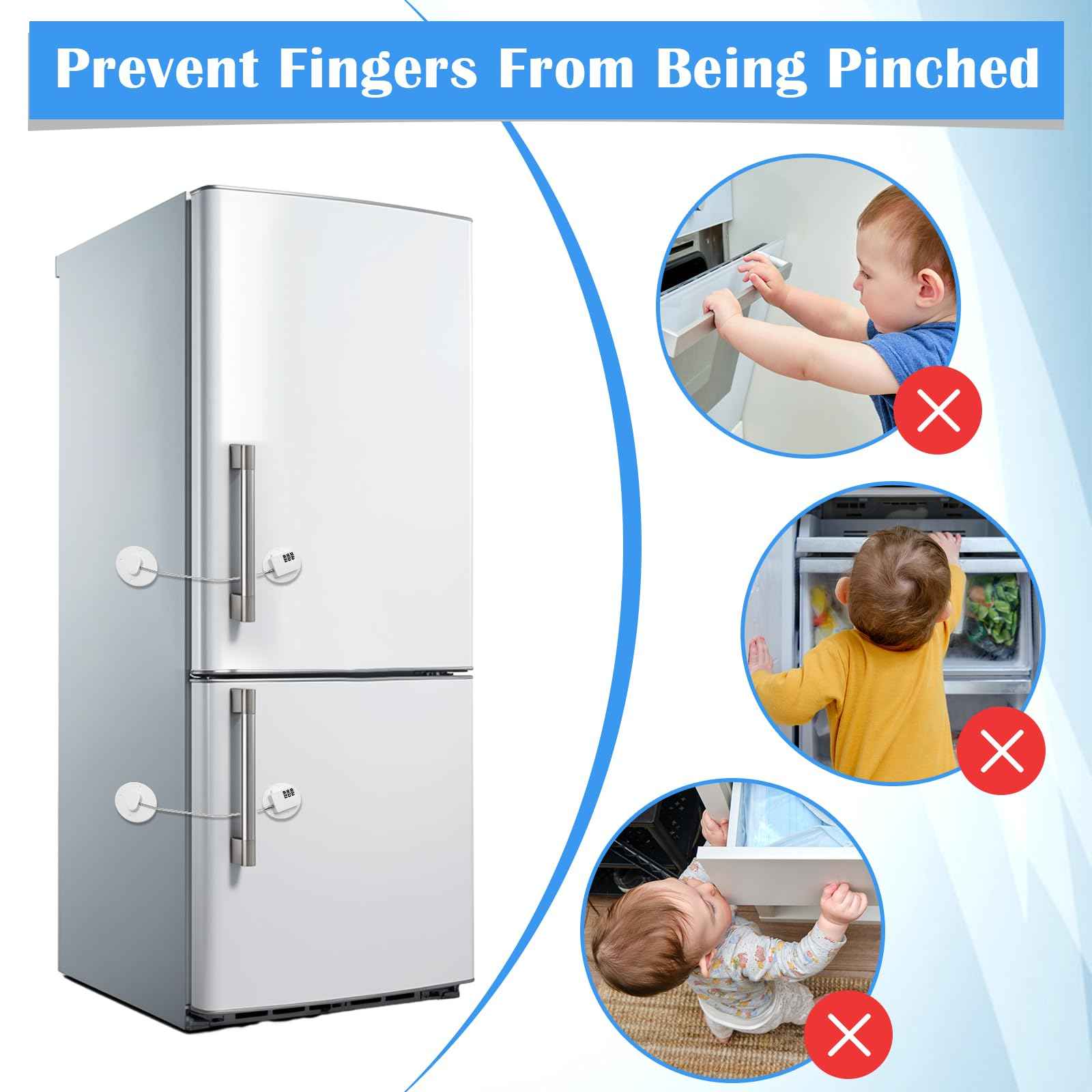 Anglecai 4PCS Refrigerator Locks Combination, Drill-Free Refrigerator Door Lock Fridge Lock Combination with Password, Mini Digital Refrigerator Lock for Freezer Door Lock (White)