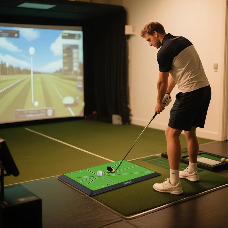 Pro Golf Practice Mat for Indoor/Outdoor - Non-Slip Turf Mat with Alignment Guide & Swing Path Training | Golf Training Aid for Men, Dad, Husband | Ideal Golf Gifts for Players