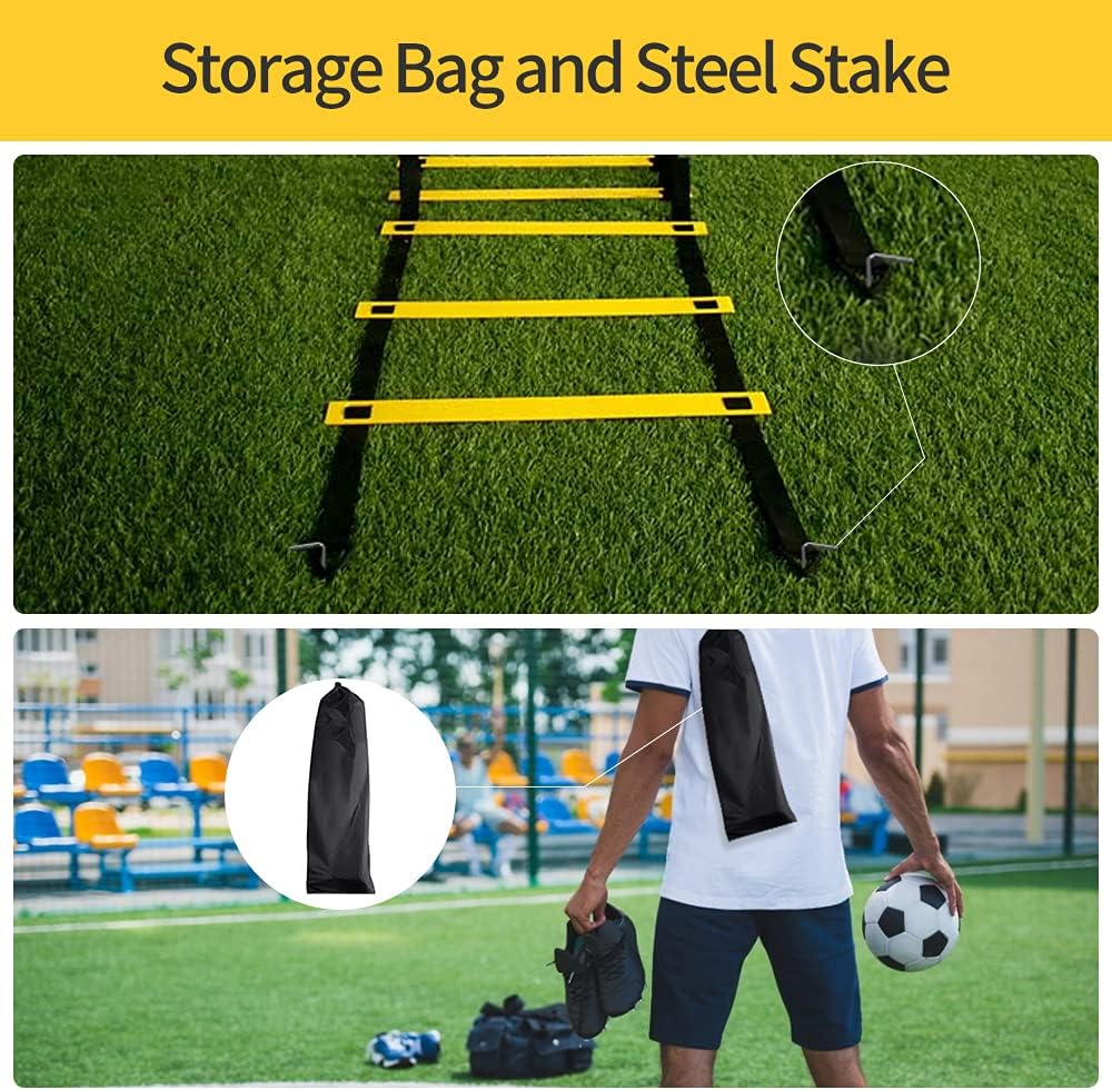 Skiennix Agility Ladder Set - 12 Rungs with Steel Stakes & Carry Bag for Speed Training | Soccer Fitness