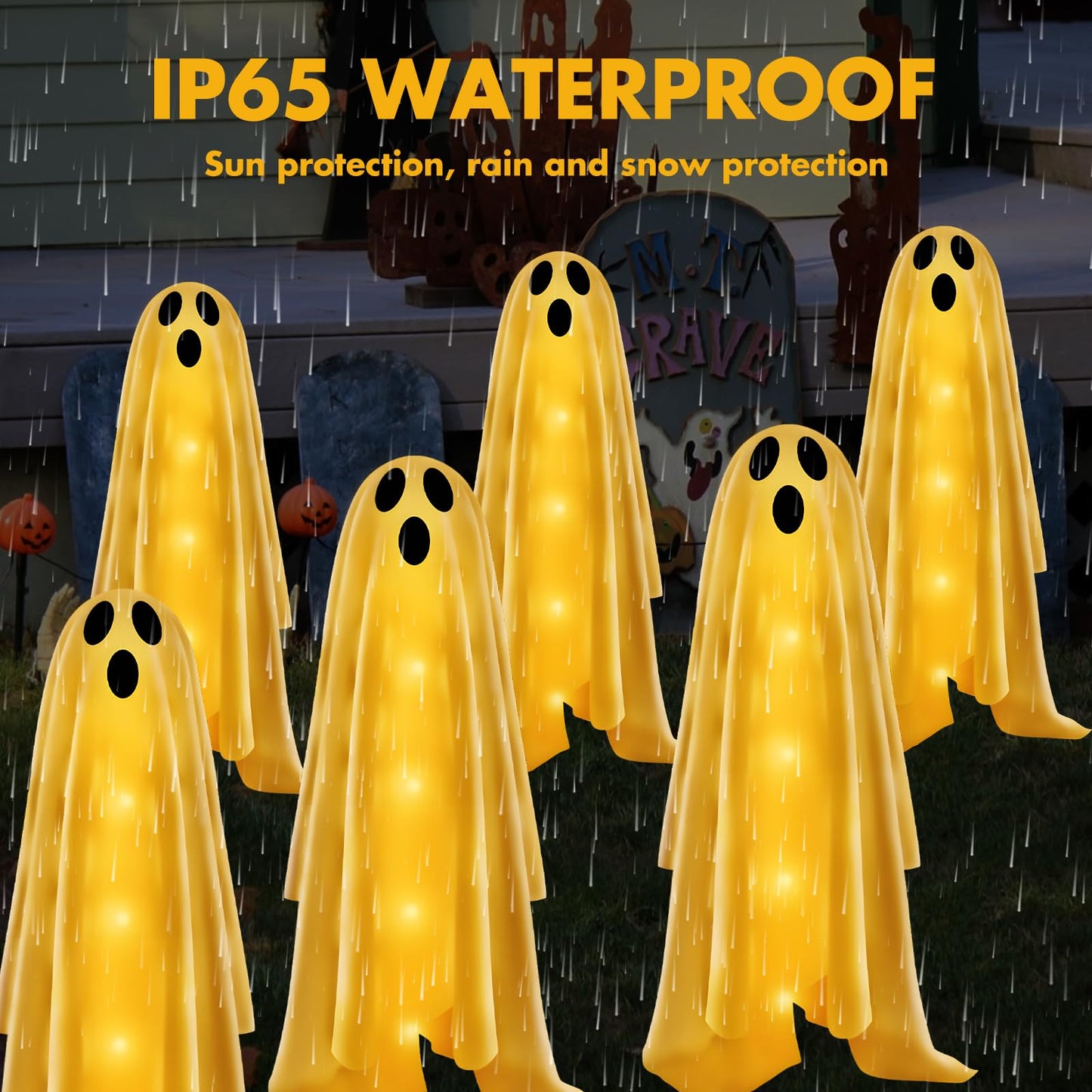 Betrihyes 6PACKS Halloween Decorations Outdoor Solar Ghost Lights,Scary Ghost Decor with Spooky Party Gifts,Solar Halloween Path Lights for Front Porch/Yard/Garden/Home/Ghost Party Decor Warm White