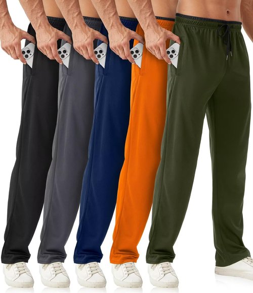 OZYJD Mens Sweatpants with Zipper Pockets 5 Pack Mens Joggers for Men Open Bottom Mesh Athletic Pants for Workout,Running