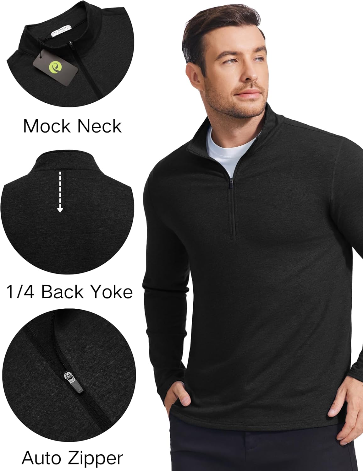 PINSPARK Men's Lightweight Quarter Zip Pullover | Performance Mock Neck Golf Sweatshirt