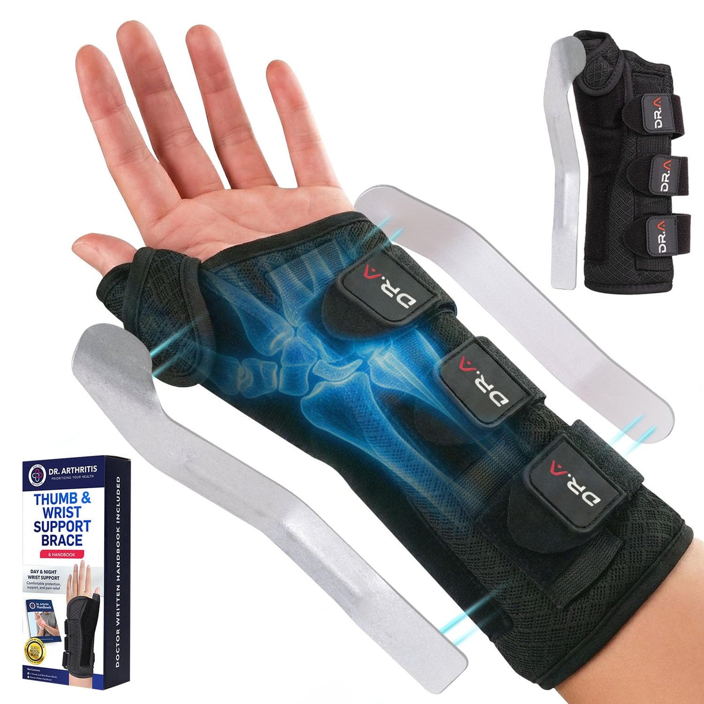Doctor Developed Carpal Tunnel Wrist Brace Night Support, Thumb Spica Splint Left Hand for De Quervains Tenosynovitis, Tendonitis, Wrist Brace With Thumb Support-Small/Medium-Women & Men, Black