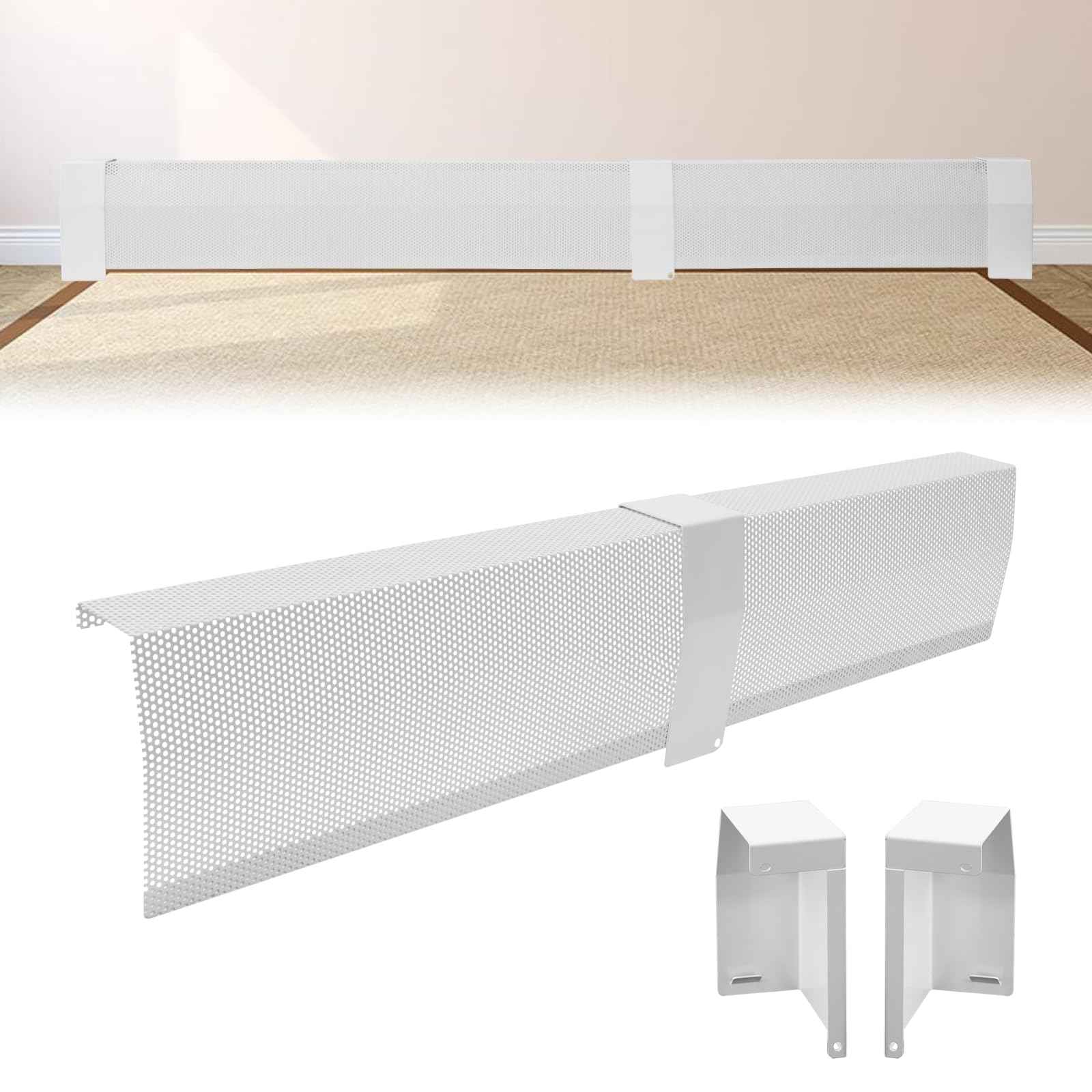 Gekufa 5 FT Baseboard Heater Cover with Left and Right Endcaps, Galvanized Steel Easy Slip-On Heater Covers for Hydronic [Water] Systems, Baseboard Cover Suitable for Home DIY (White)