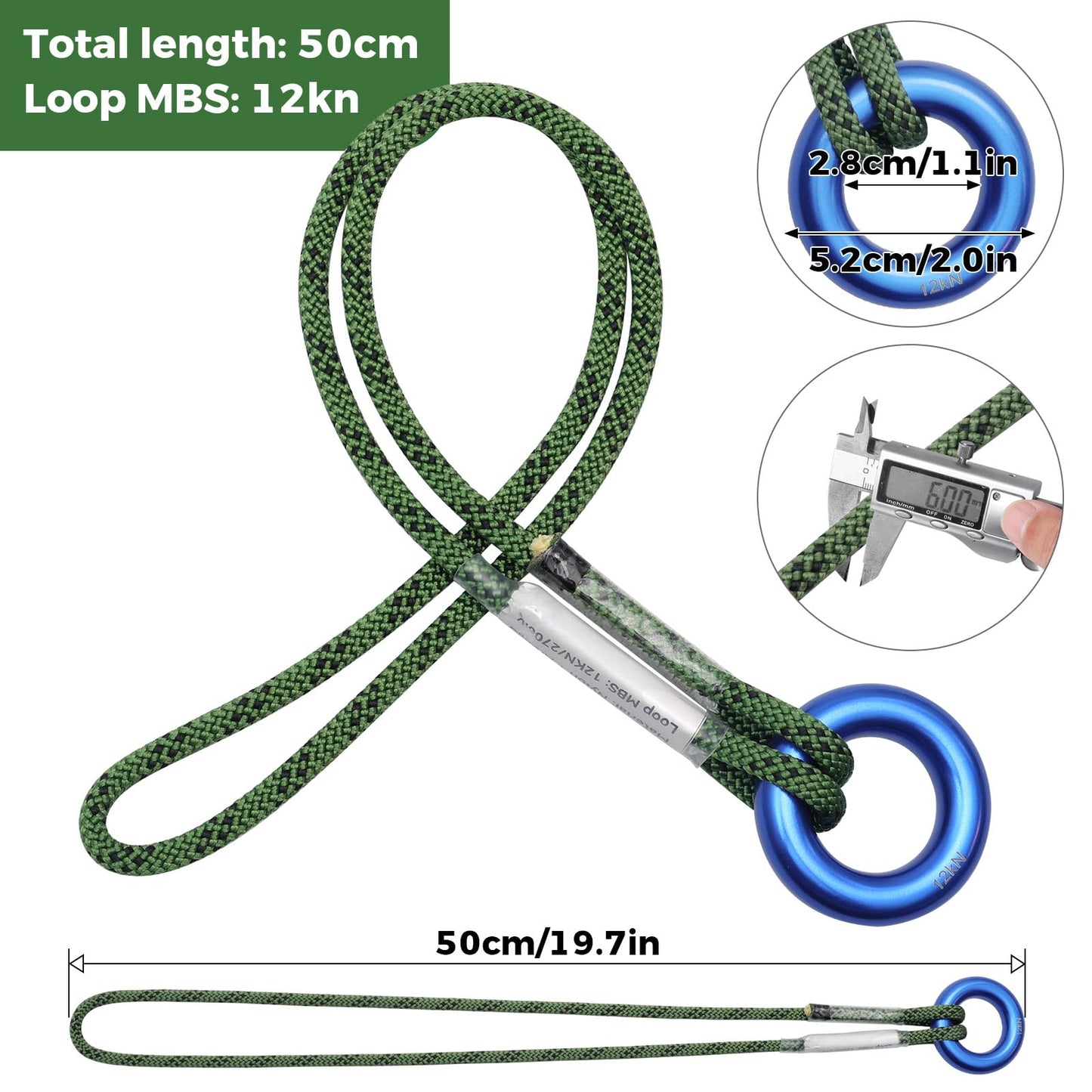 6mm Aramid Pre-Sewn 19in Prusik Loop with Rings Arborist Climbing Rescue Outdoor Cord