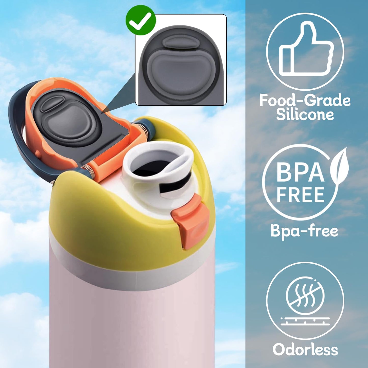 BMSQOFD 2 Pcs Replacement Rubber Seal Stopper Compatible with Owala FreeSip,Water Bottle Top Gasket Lid for Owala 16/19/24/32/40oz Seal Bottle Mouth Cap Silicone Stopper Parts Insert Accessories（Gray）
