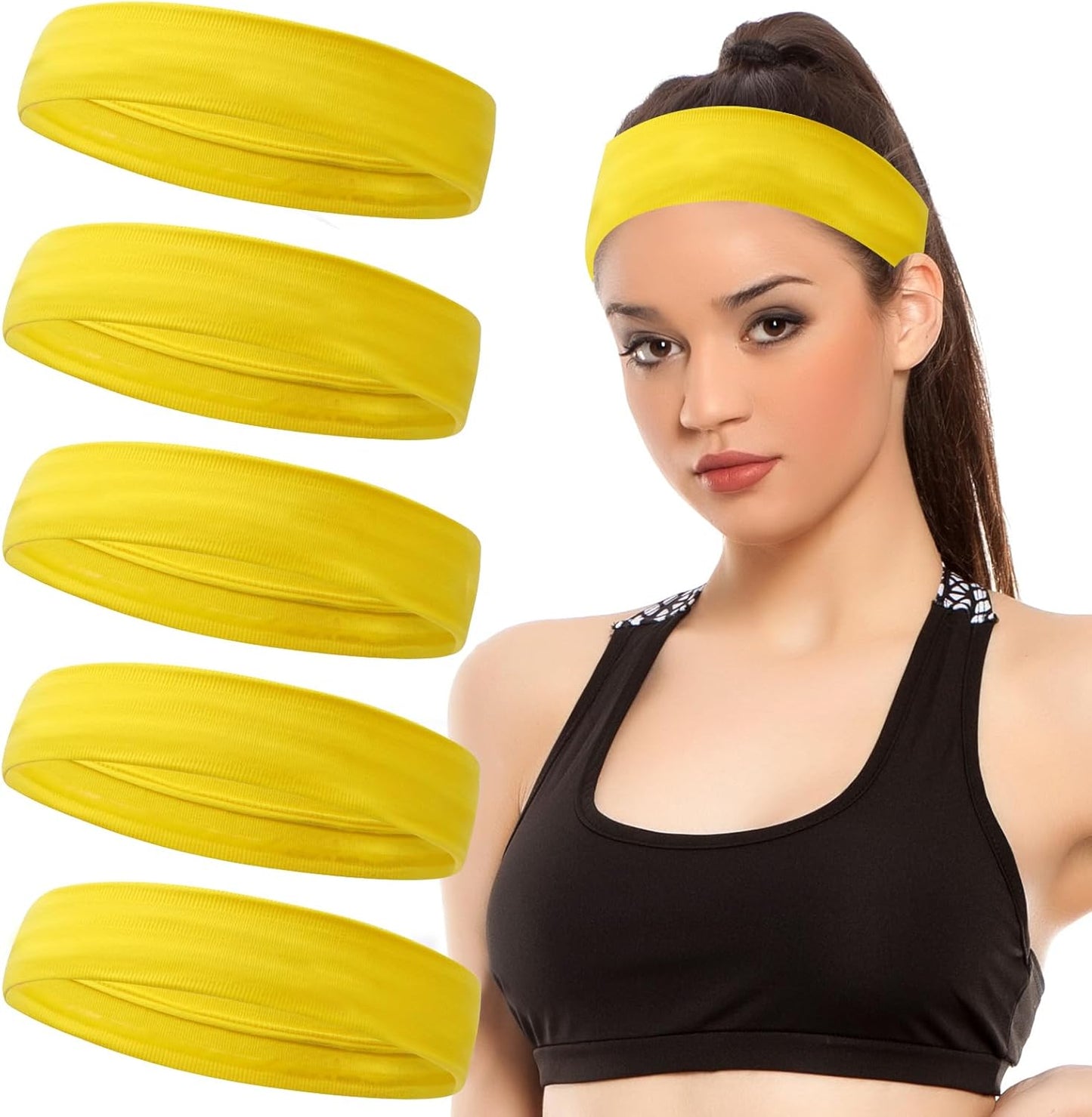 Skiennix 5PCS Yellow Sport Headbands - Non-Slip Silicone Fitness Hairbands for Yoga & Running