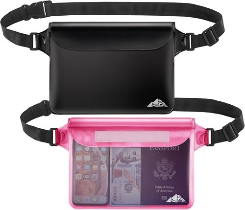 HEETA Waterproof Dry Bag - Transparent Blue 5L with 2-Pack Waterproof Pouches & Adjustable Waist Strap (Black & Pink)