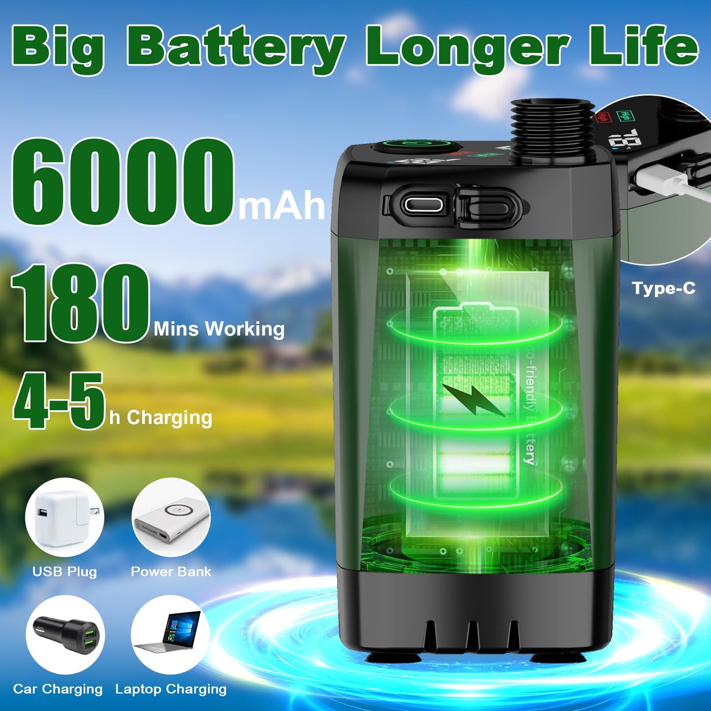 ZWJBSGY Portable Shower for Camping, 6000mAh Camping Shower Pumps with 196mins Long-Runtime, Smart Intelligent LED Display and 4 Spray Modes Outdoor Camp Shower Kit or Camping, Hiking, Traveling, Pet