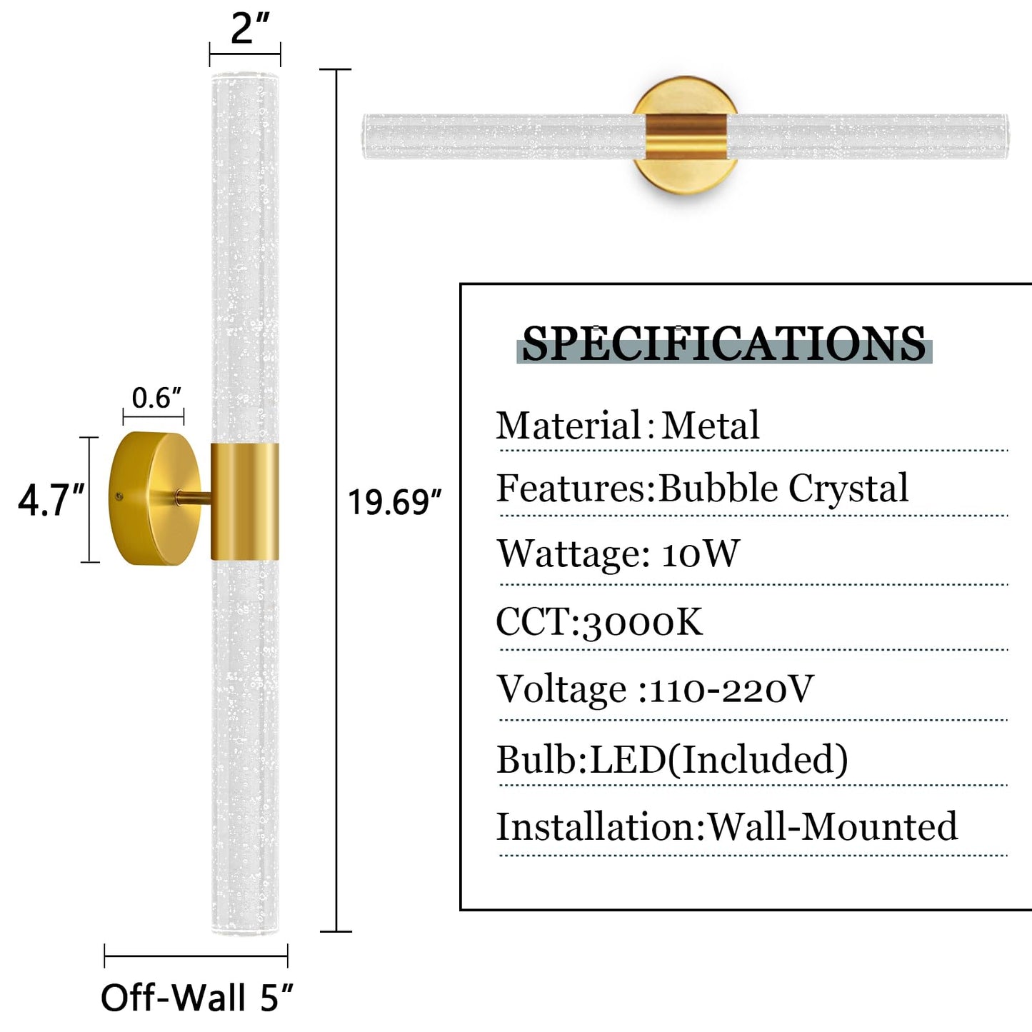 Wall Sconces LED Modern Sconces Dining Room Wall Lighting 10W 3000K LED Wall Lights Crystal Hardwired Wall Light Fixtures for Living Room Bedroom Bathroom Hallway
