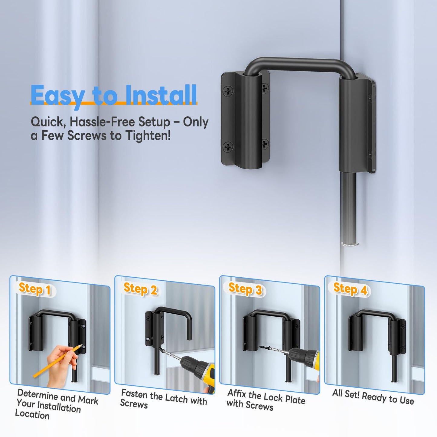 Mixizigoz New Patio Sliding Door Loop Lock - 2-3/8 Inch U-Shaped Loop Latch, 90/180 Degree Home Security Lock for Sliding Doors, Windows, Barns, Gardens, Screens (Black-1 Pc)