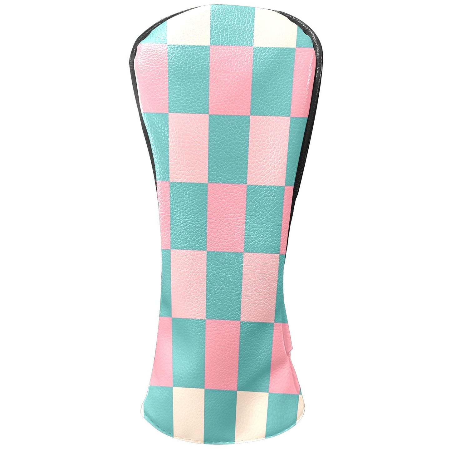 Golf Club Head Covers for Driver and Fairway Woods, Waterproof Leather Headcovers for Golf Clubs, Ideal Golf Accessories Gift for Men Women (Pink and Teal Checkered)