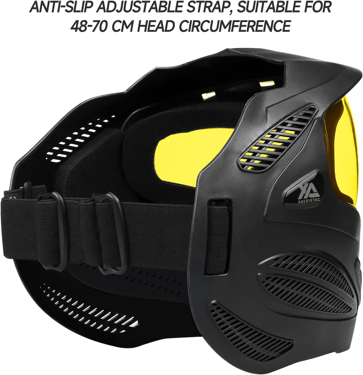 Xaegistac Paintball Mask - Integrated Sun Visor, Wide Field of View, Anti-Fog, Adjustable Headband