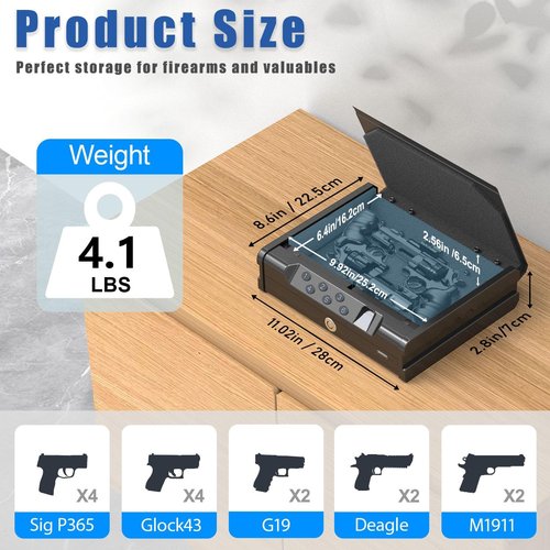 **Biometric Gun Safe by [Brand Name] - Quick-Access Handgun Safe with Fingerprint & Digital Keypad | Fits 2 Pistols | Heavy-Duty Steel for Home & Car**