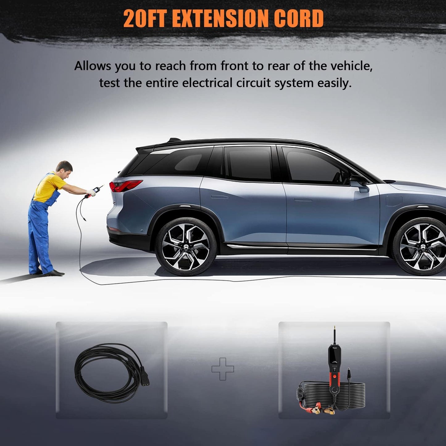 VDIAGTOOL V200 Automotive Circuit Tester, Electrical Power Circuit Probe Tester Kit, 12V 24V Short/Open Breaker Finder, Component AC DC Diode Resistance Relay Fuse Light Test, 20+20Ft