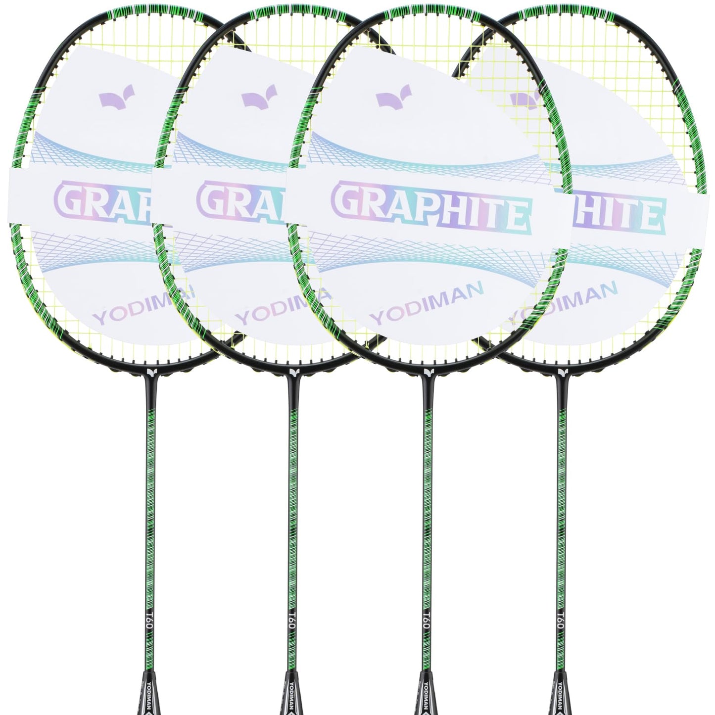 YPyroblaze 4-Pack Ultra-Lightweight Graphite Badminton Rackets | High-Elasticity Graphite Shaft & Frame | Pre-Wrapped Grip Ready to Use | Enhanced Speed & Control for Players (Celeste)