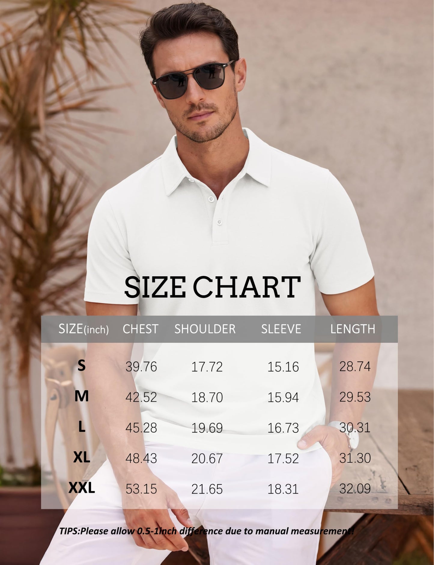 MAGNIVIT Polo Shirts for Men Short Sleeve Cotton Golf T-Shirt Fitted Pique Collared Shirt for Work Business Casual White L