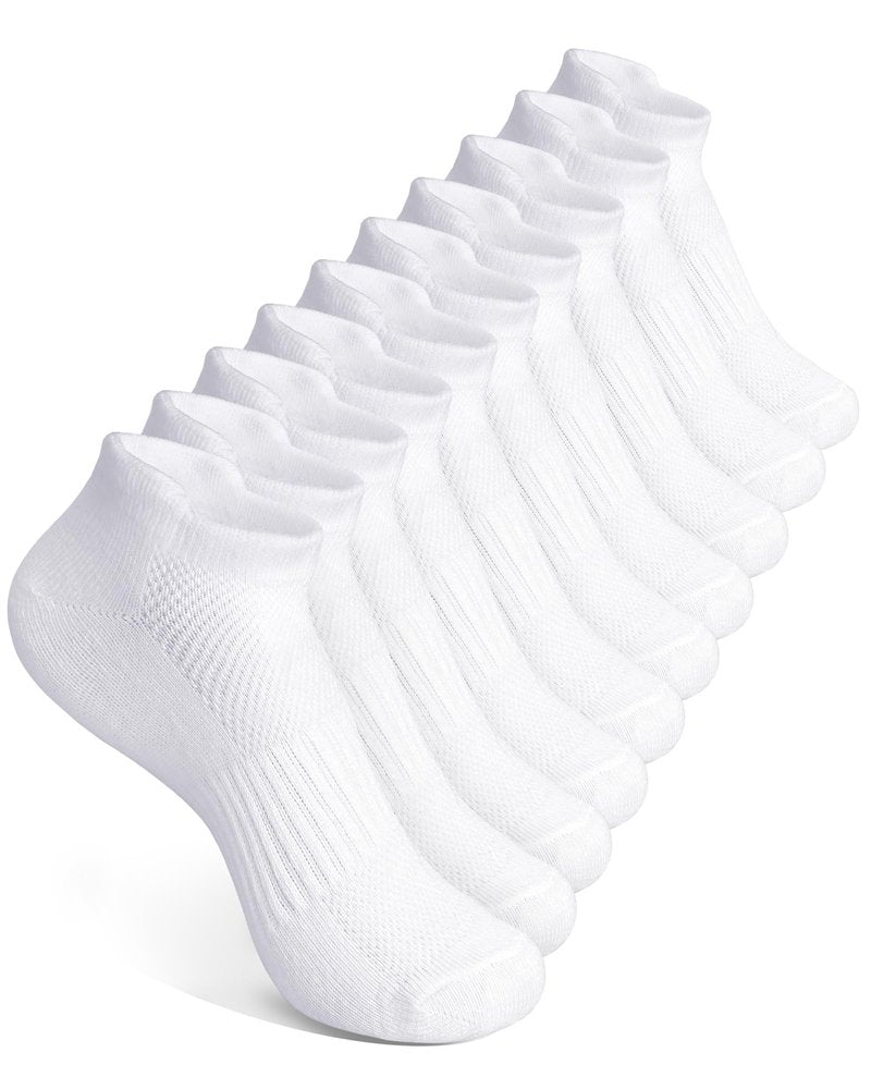CHANCALCAL 10 Pairs Kids Socks for Boys Girls Ankle Athletic Low Cut Socks Half Cushioned Crew Cotton No Show Socks 10-12 Years White