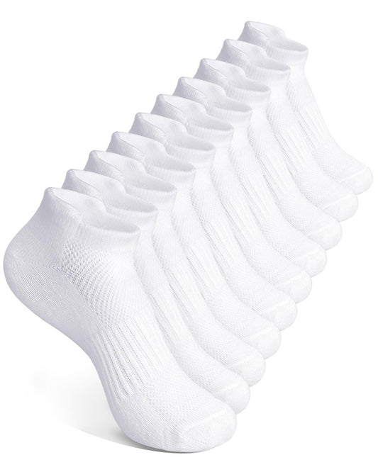 CHANCALCAL 10 Pairs Kids Socks for Boys Girls Ankle Athletic Low Cut Socks Half Cushioned Crew Cotton No Show Socks 10-12 Years White