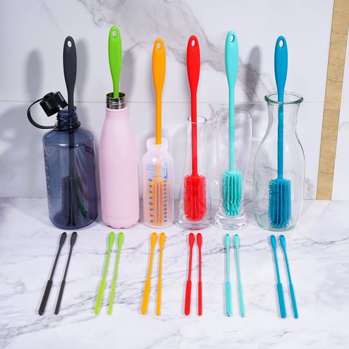 Purtribe 3-in-1 Silicone Bottle Brush and Straw Cleaning Brush Set, Water Bottle Cleaner for Narrow Neck Containers, Tumblers, Flask, Vase and Glassware (Turquoise)
