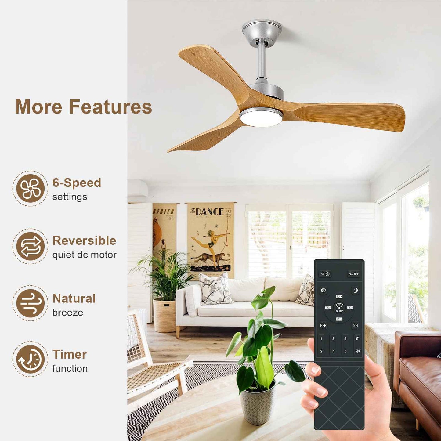 BvenuBigLite Ceiling Fans with Lights and Remote: 42-Inch Ceiling Fan 3 Blades Low Profile Outdoor - Modern Ceiling Fans with Remote APP Control Quiet Reversible DC Motor for Patio Living Room