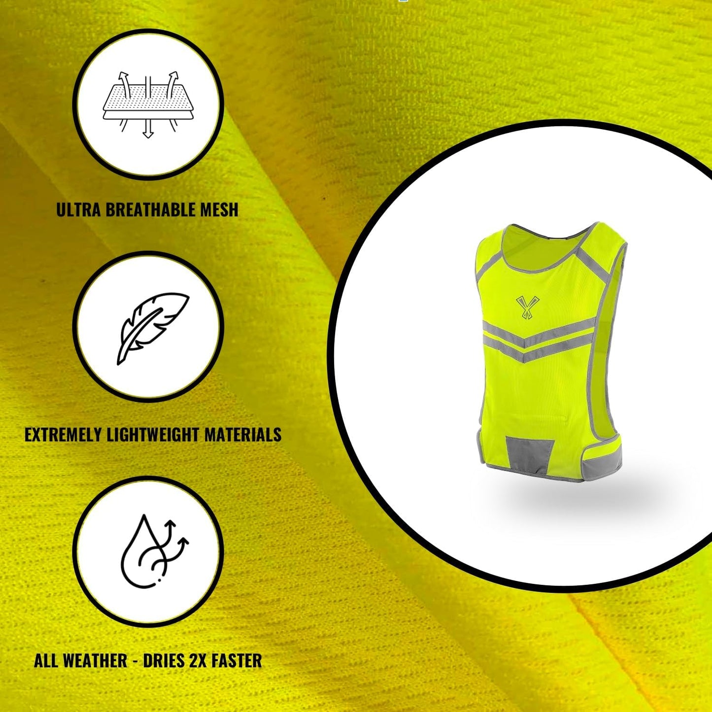 Skiennix Reflective Running Vest - High Visibility with Pocket & 2 Bands for Night Safety
