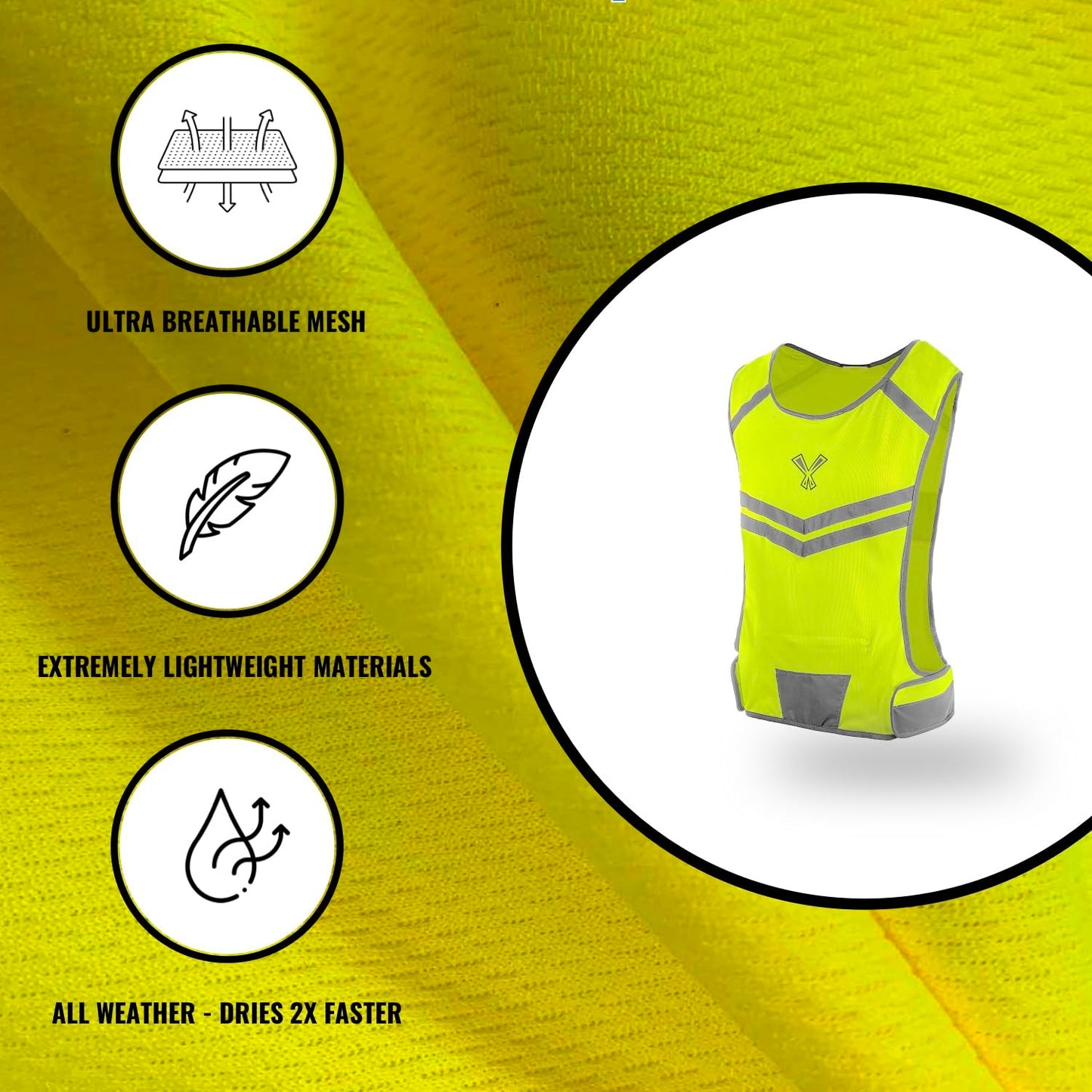 Reflective Safety Vest with Pocket & 2 Bands, High-Visibility Running Vest