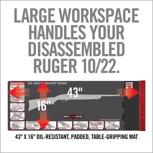 Real Avid 10 22 Smart Mat - 43x16" | Ruger 10 22 Gun Mat w/ Disassembly Instructions | Oil Resistant Shock Absorbing Mat w/ Magnetic Parts Tray | Perfect Addition to Gun Cleaning Supplies For 22 Rifle