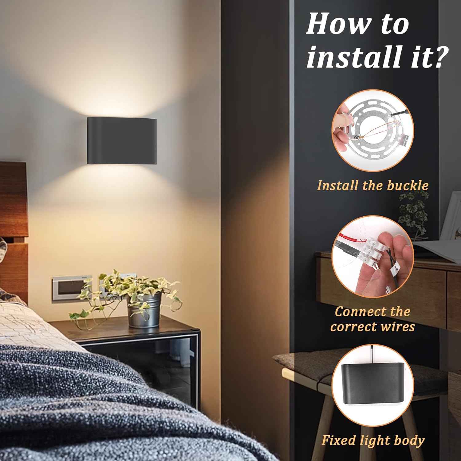 Modern Black LED Wall Sconces Set of 2 - Hardwired Up & Down Indoor Lights for Living Room, Bedroom, Hallway - Warm White 3000K (Includes G9 Bulbs)