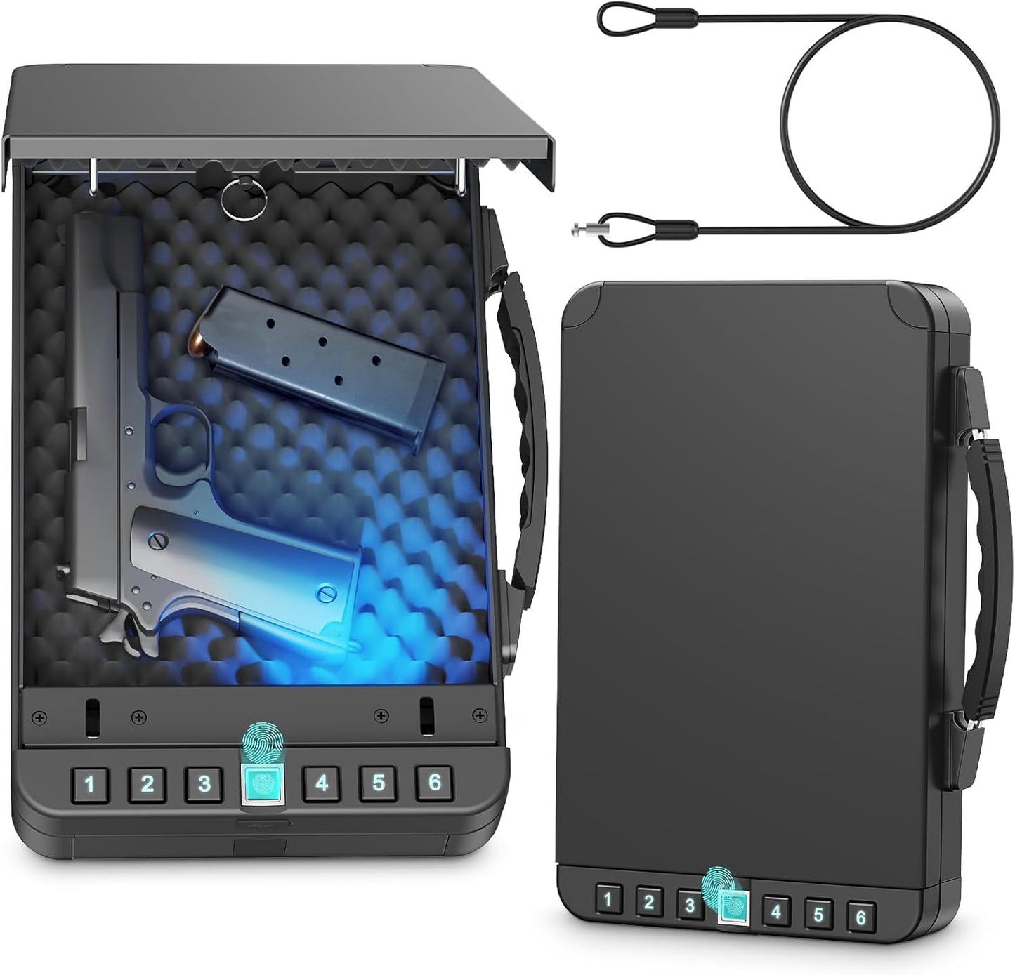 Skiennix Biometric Gun Safe - Quick Access Handgun Storage with Fingerprint Lock | Ideal for Home, Car, or Travel