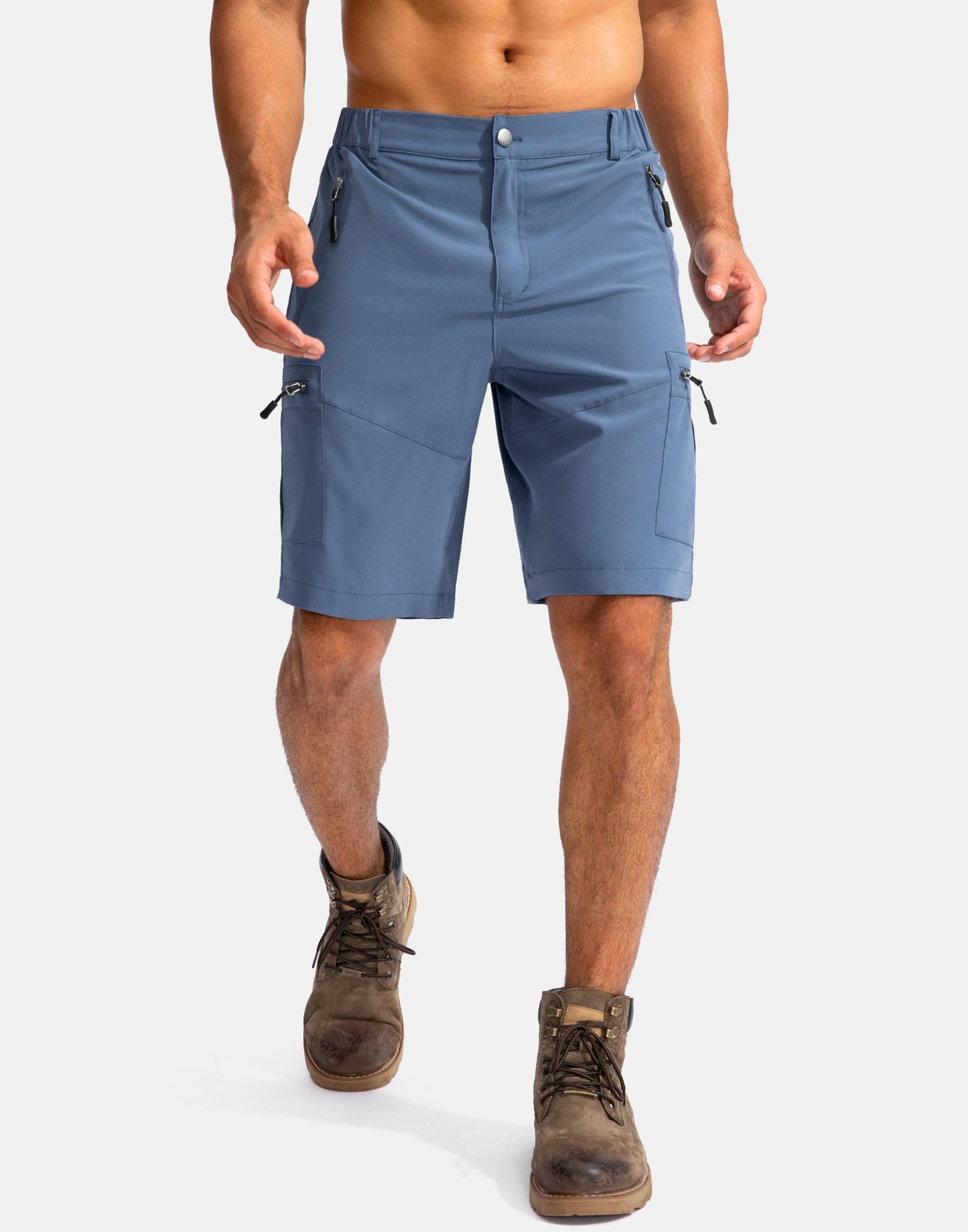 Pudolla Men's Hiking Cargo Shorts 9" Lightweight Outdoor Work Shorts for Men Travel Golf Camping Casual with 5 Zipper Pockets(Blue Large)