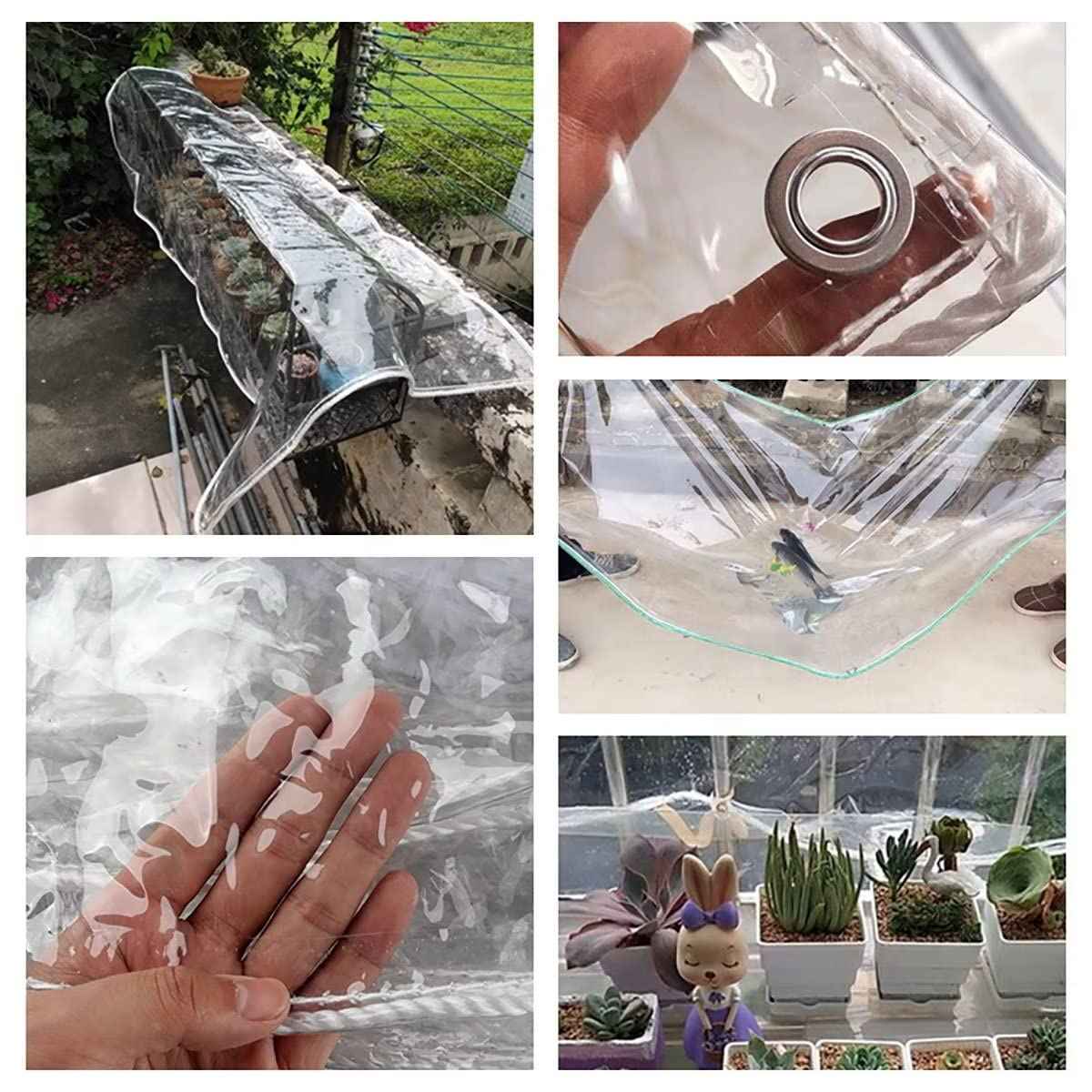 8x12ft Clear Tarps Heavy Duty PVC Vinyl 14 Mil Thick Tarpaulin Glass Tarpaulin with Metal Grommets, Protects Against Water, UV-Ray, Tear, Cold Weather Resistan for Greenhouse Balcony Garden