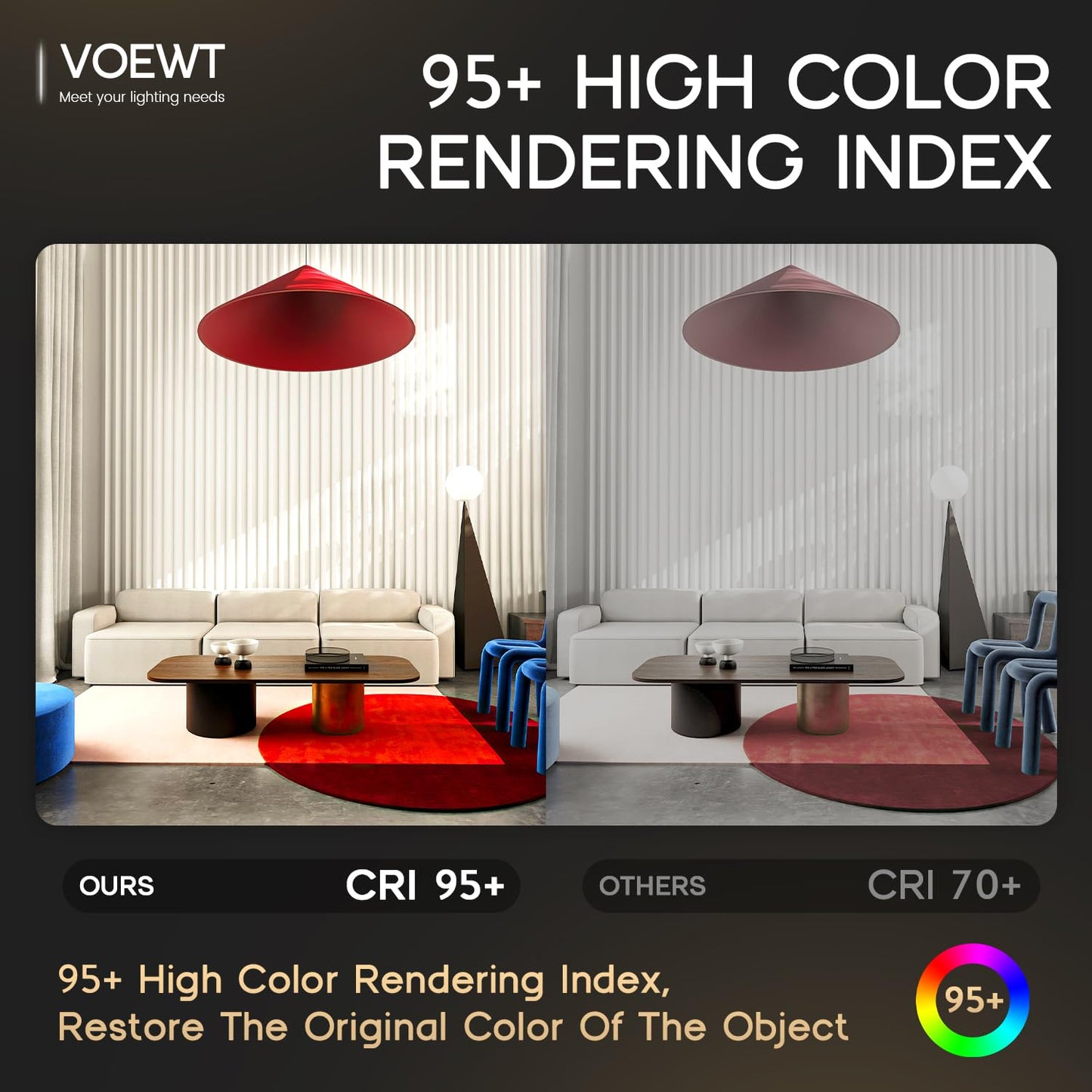 VOEWT COB LED Strip Lights Daylight White 6000K,16.4ft 12V High CRI 95Ra+ Super Bright,Flexible Tape Lights for Bedroom,Mirror,Kitchen Cabinet, Living Room(Power Supply Not Included)