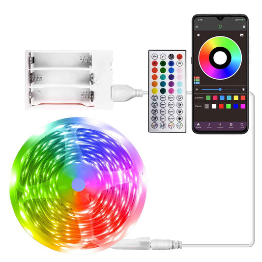 RUISHINE Battery Powered LED Strip Lights 13.2ft, LED Lights Battery Operated Color Changing Music Sync App Remote Control RGB USB Led for TV, Party, Room Decoration