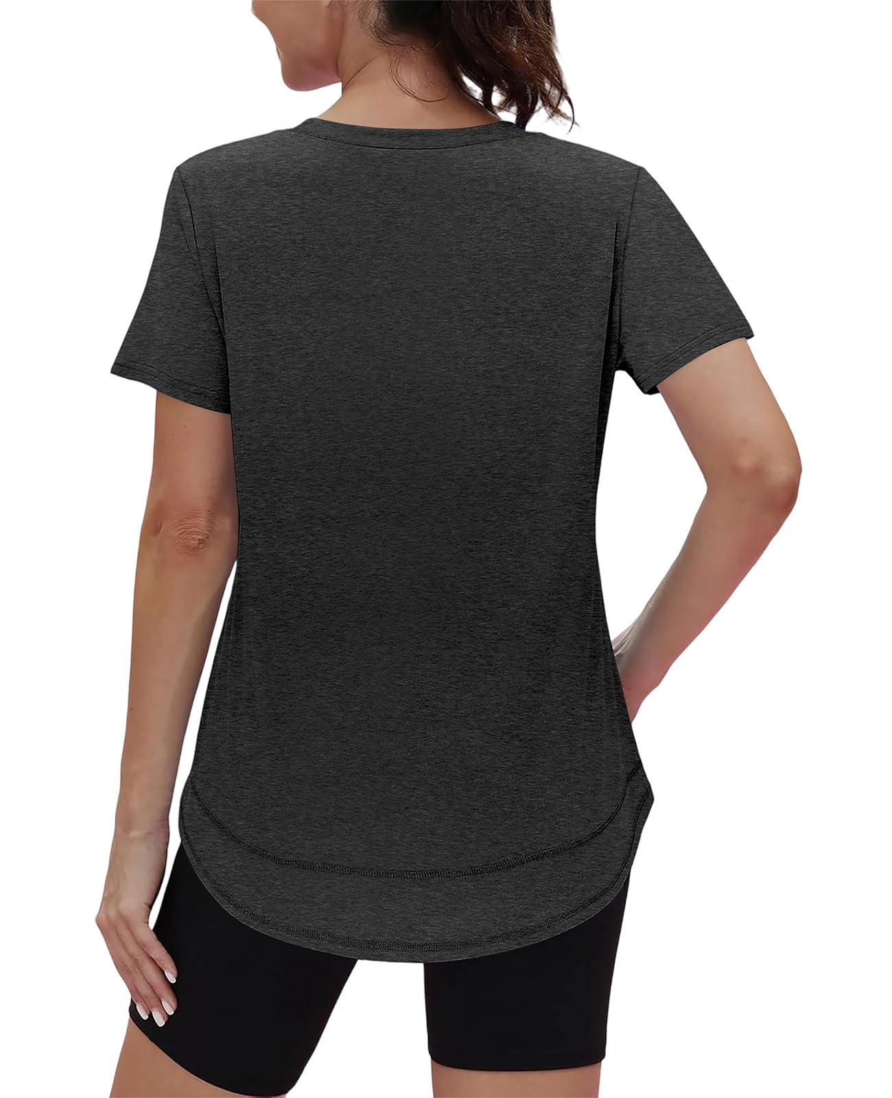 Workout Tops for Women Spring Summer Short Sleeve Golf Outfits Gym Essentials Activewear Running Shirts V Neck Black S