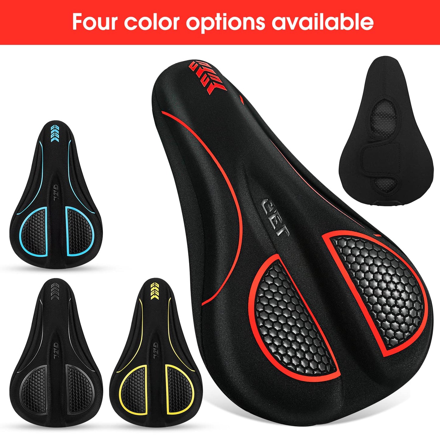 MSDADA Bike Seat Cushion - Gel Bike Seat Cover Padded for Men & Womens Comfort, Soft Bicycle Saddle Compatible with Exercise Spin Stationary Bike, for Indoor and Outdoor Cycling (Red)