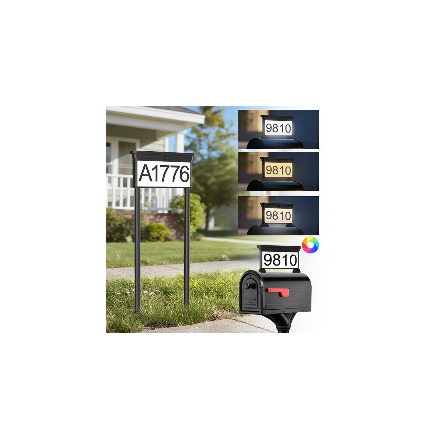 LumiZen Upgraded Solar Address Sign, House Numbers for Outside Double Side, 12-Color Modes Lighting Address Plaque Outdoor Waterproof, Illuminated LED Address Numbers with Stakes for Yard Home Mailbox