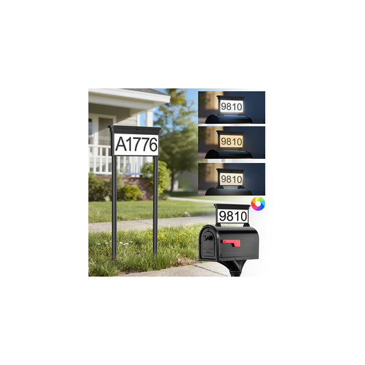 LumiZen Upgraded Solar Address Sign, House Numbers for Outside Double Side, 12-Color Modes Lighting Address Plaque Outdoor Waterproof, Illuminated LED Address Numbers with Stakes for Yard Home Mailbox