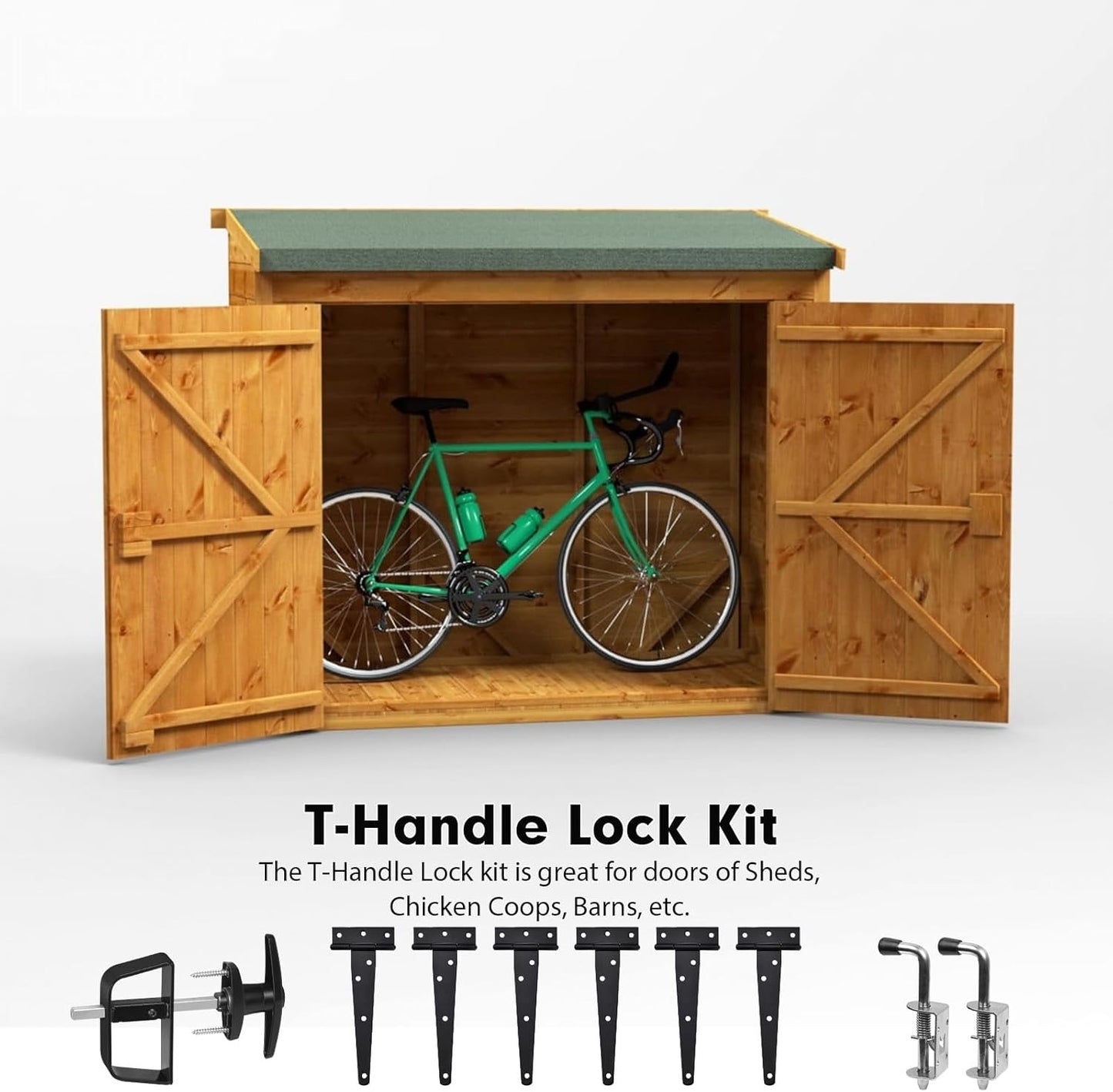 Complete Shed Door Hardware Kit with T-Handle Lock, Heavy-Duty Latches & Hinges - Weatherproof for Sheds & Gates