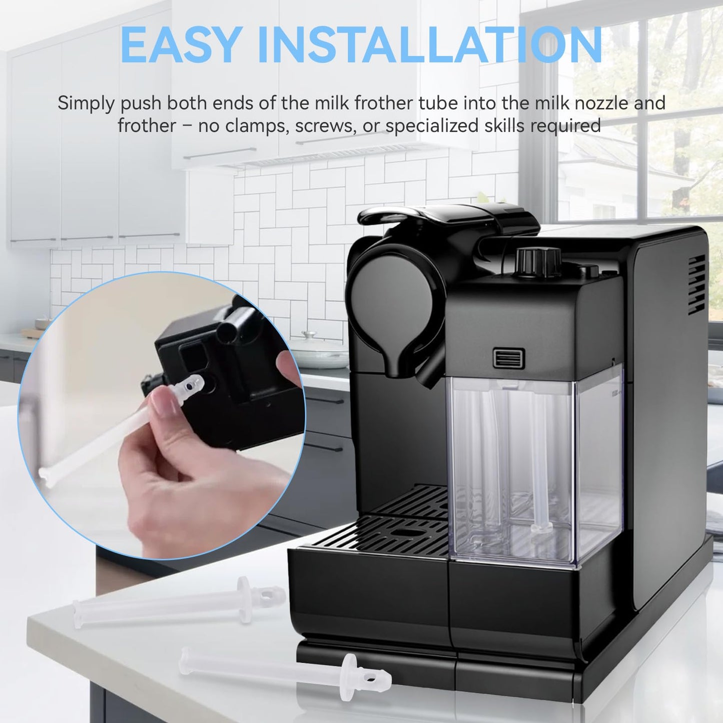 5313253671 Milk Frothing Tube Pipe Replacement for DeLonghi Nespresso Lattissima One EN500 Suction Tube, Coffee Machine Pipe Replacement Parts, 2 Pack