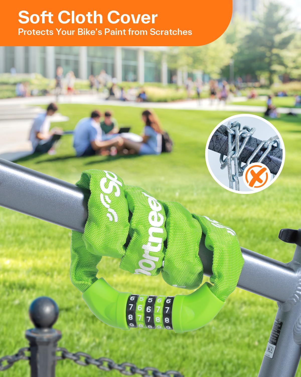 Sportneer Bike Lock: 3.2ft 5 Digit Combination High Security Anti Theft Bike Chain Lock - Heavy Duty Resettable Keyless Bicycle Lock for Bike, Bicycle, Motorcycle, Scooter Etc