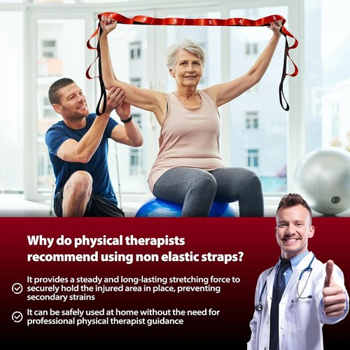 Acozycoo Yoga Stretching Strap - 10 Loops for Physical Therapy & Flexibility Training | Non-Elastic Leg Stretcher