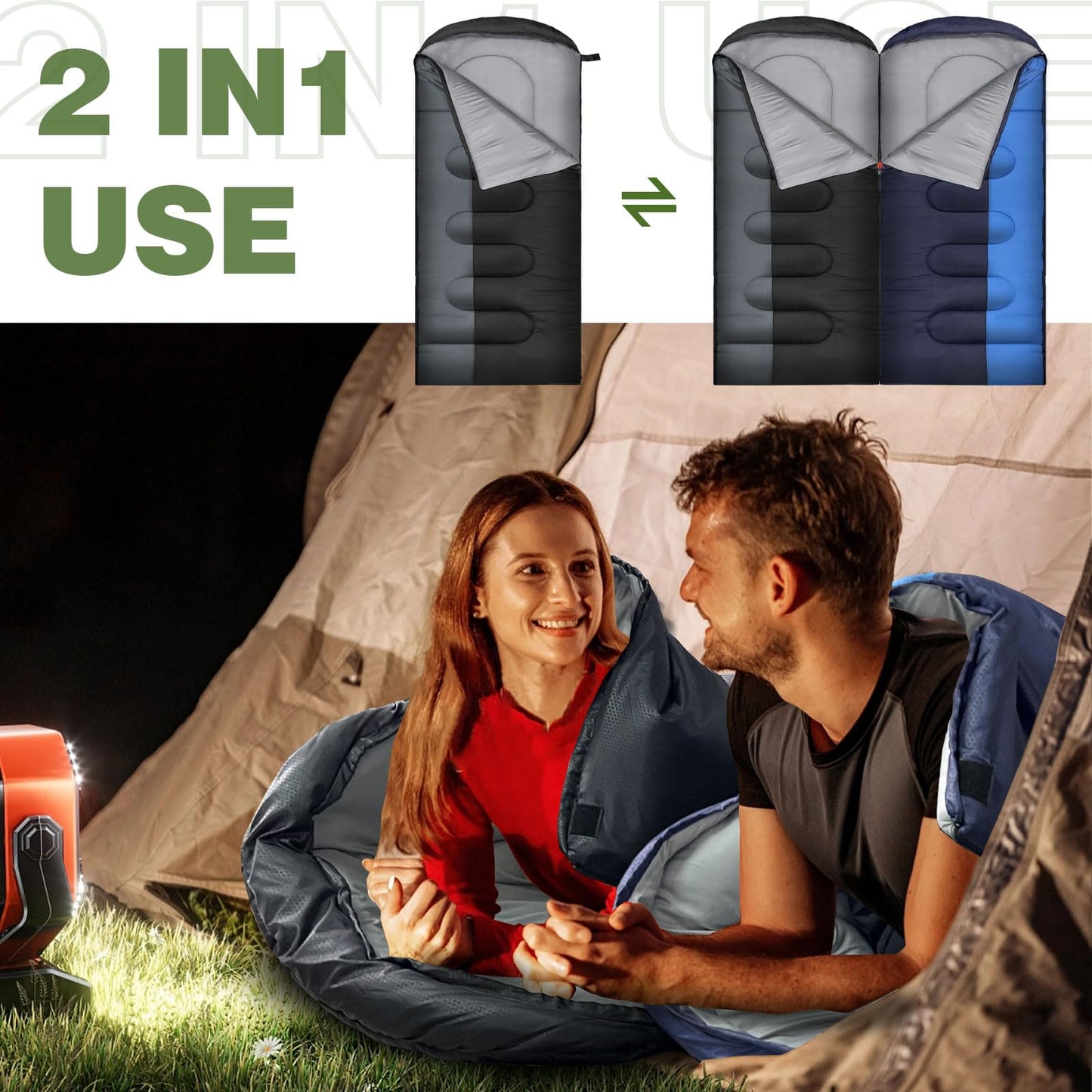 WKFAMOUT 0 Degree Sleeping Bags Waterproof for Adults, Cold Weather Machine Washable Sleeping Bag with Compression Sack for 3-4 Season Camping Outdoor
